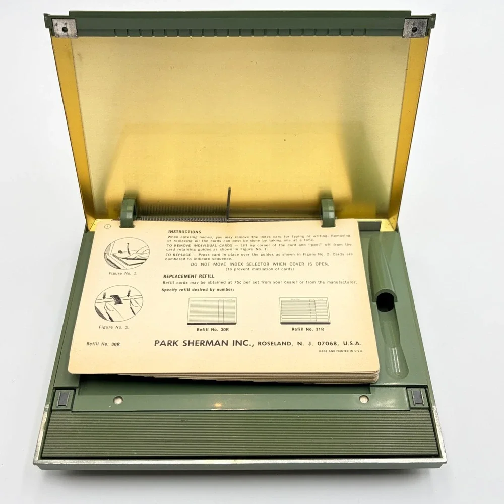 Vintage Park Sherman Telephone Index Pop Up Address Book Gold Avocado Green MCM‎